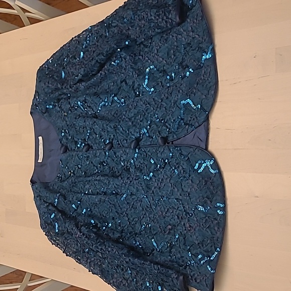 EUC VTG 1980s Nancy Neil Jade Green Sequined Skirt Set with Sheer Sleeves - Picture 3 of 17